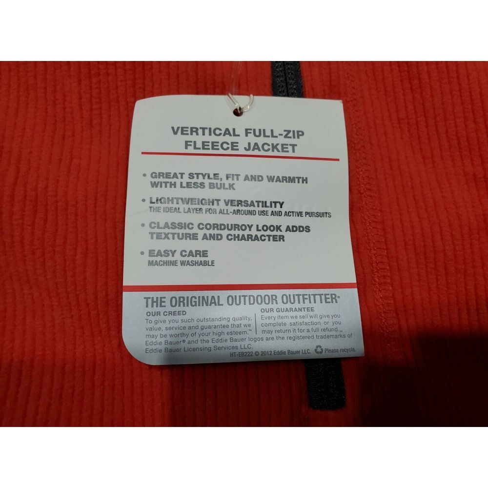 Brand New Men's Eddie Bauer Microfleece Full Zip Jacket, Large Orange - Picture 5 of 7